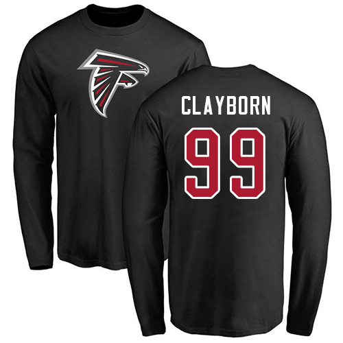 Atlanta Falcons Men Black Adrian Clayborn Name And Number Logo NFL Football #99 Long Sleeve T Shirt